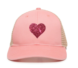 "I HEART" Blush Glitter Low Mid Profile Pink Mesh Women's Cap - BNVEED STYLE