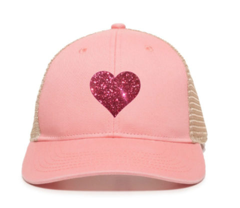 "I HEART" Blush Glitter Low Mid Profile Pink Mesh Women's Cap - BNVEED STYLE