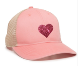 "I HEART" Blush Glitter Low Mid Profile Pink Mesh Women's Cap - BNVEED STYLE